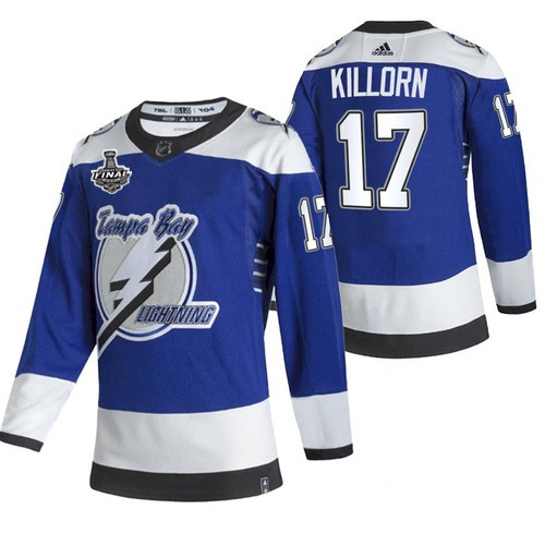 Men's Tampa Bay Lightning #17 Alex Killorn 2021 Blue Stanley Cup Final Bound Reverse Retro Stitched Jersey